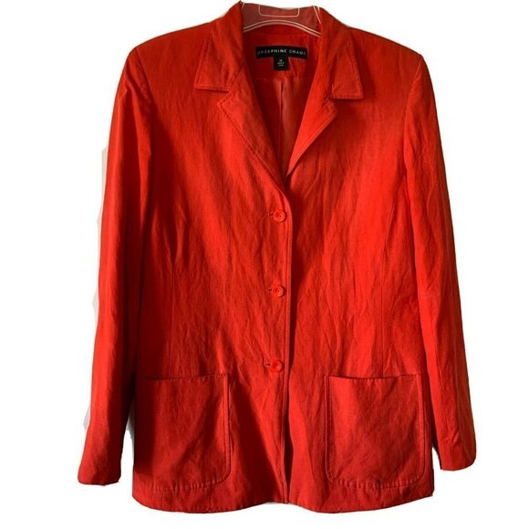 Josephine Chaus Jacket Red Silk Linen Blend Blazer for Women Size 10 - Picture 1 of 6
